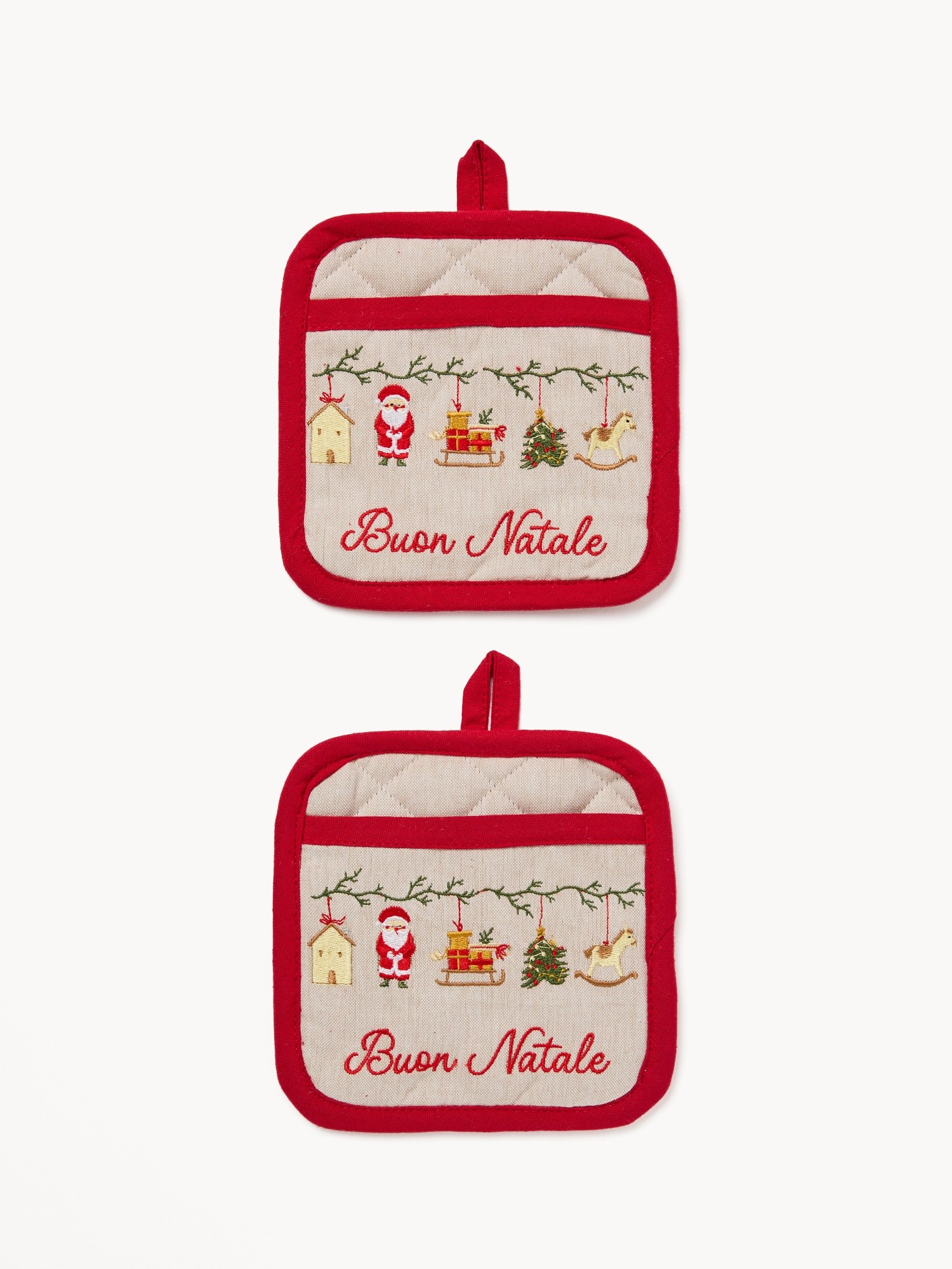 Set of 2 pot holders with a gift box, Beige, large image number 0