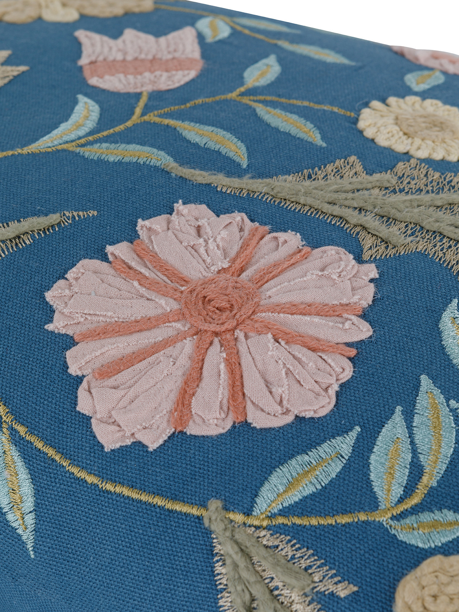 Fabric cushion embroidered with flowers 35x50 cm, Blue Dark, large image number 2