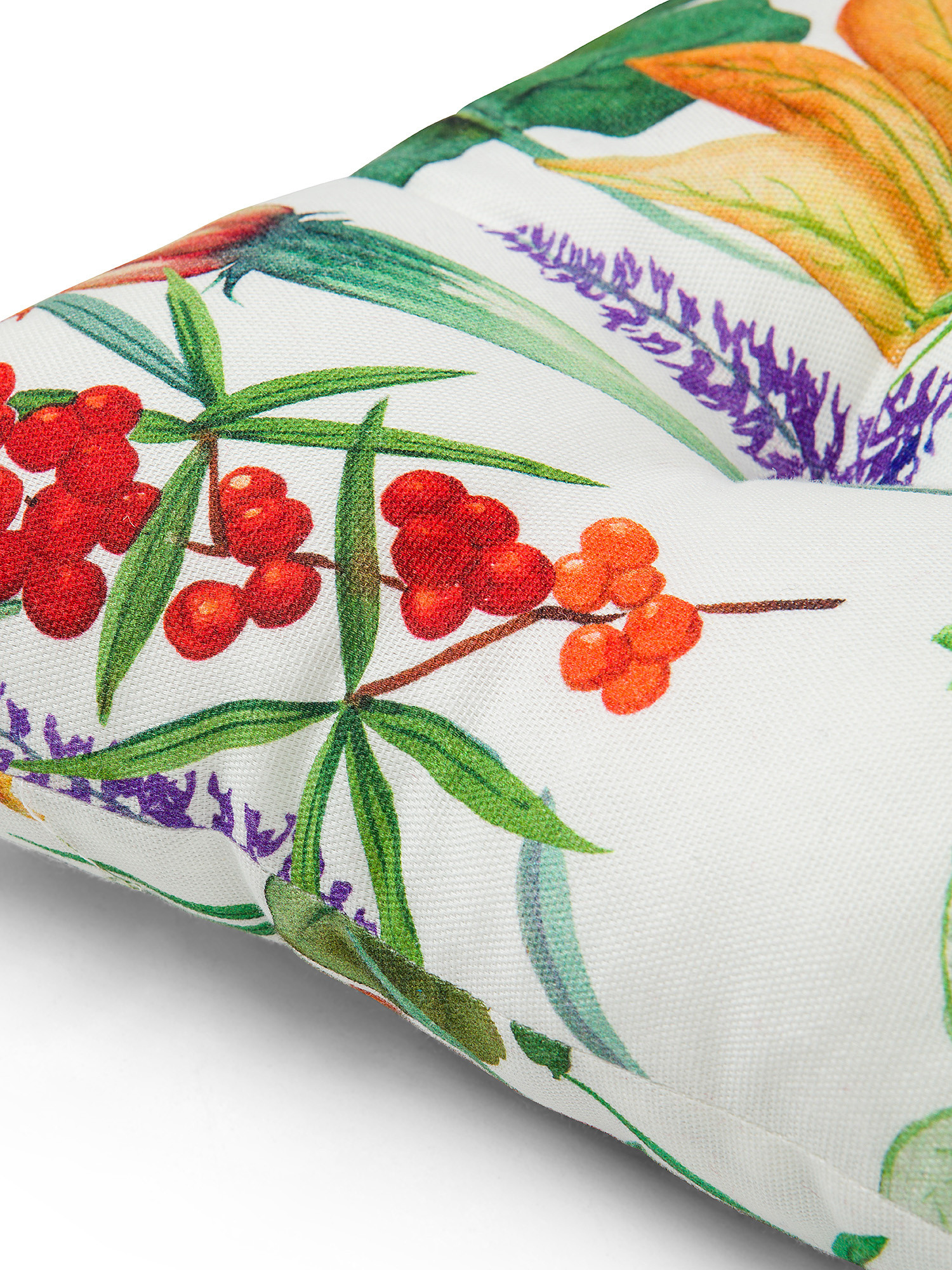 Cuscino da sedia panama di cotone stampa vegetale, Multicolor, large image number 1