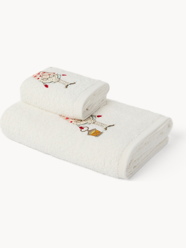 Set 2 asciugamani in spugna di cotone con ricamo gnomo natalizio