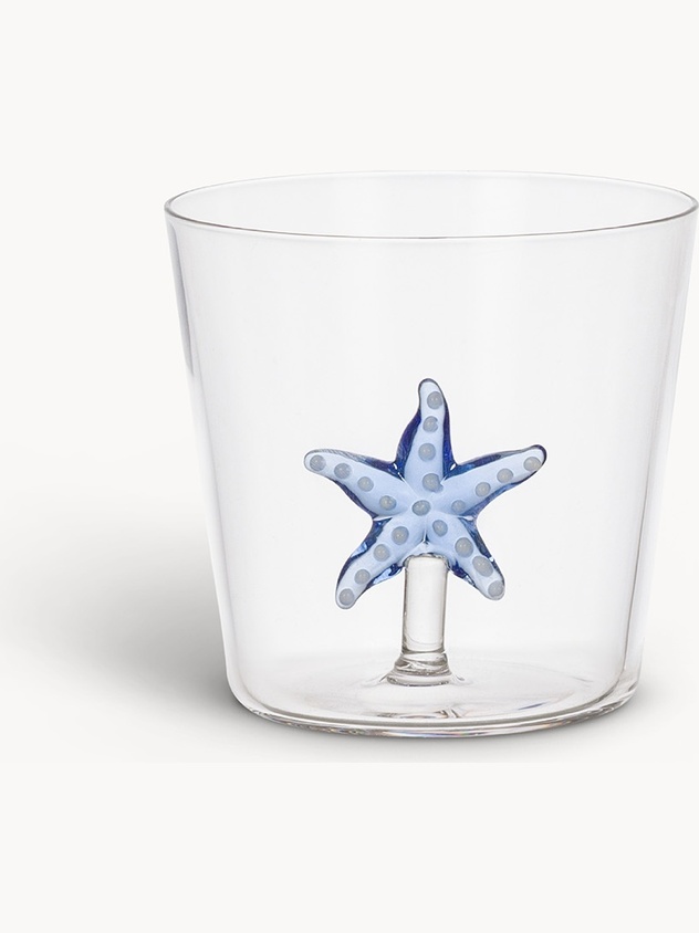 Bicchiere in vetro borosilicato dettaglio stella marina