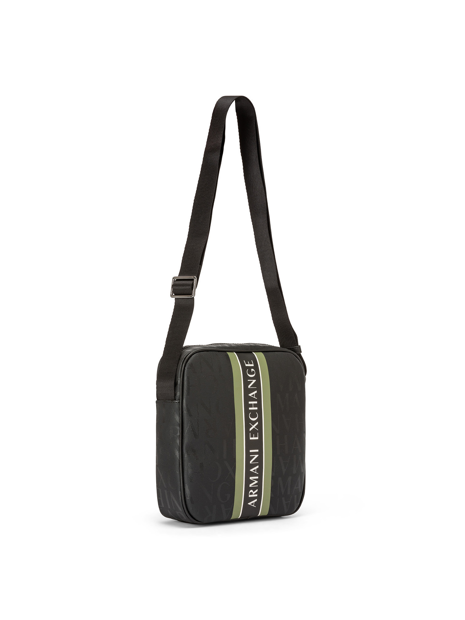 Armani Exchange - Shoulder bag with all-over lettering and two-tone band with logo, Black, large image number 1