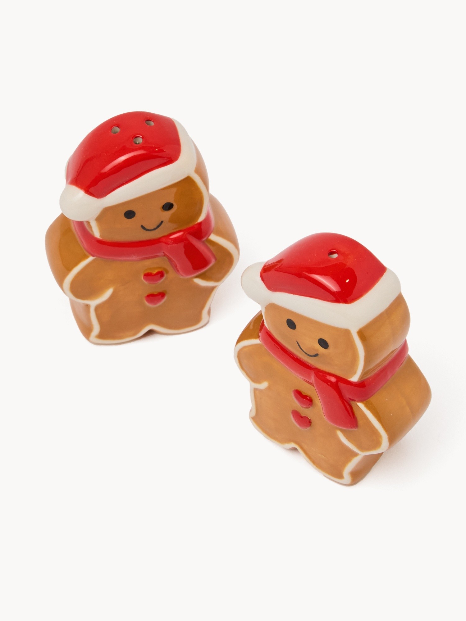 Ceramic salt and pepper shaker set shaped like a gingerbread man, Light Brown, large image number 0