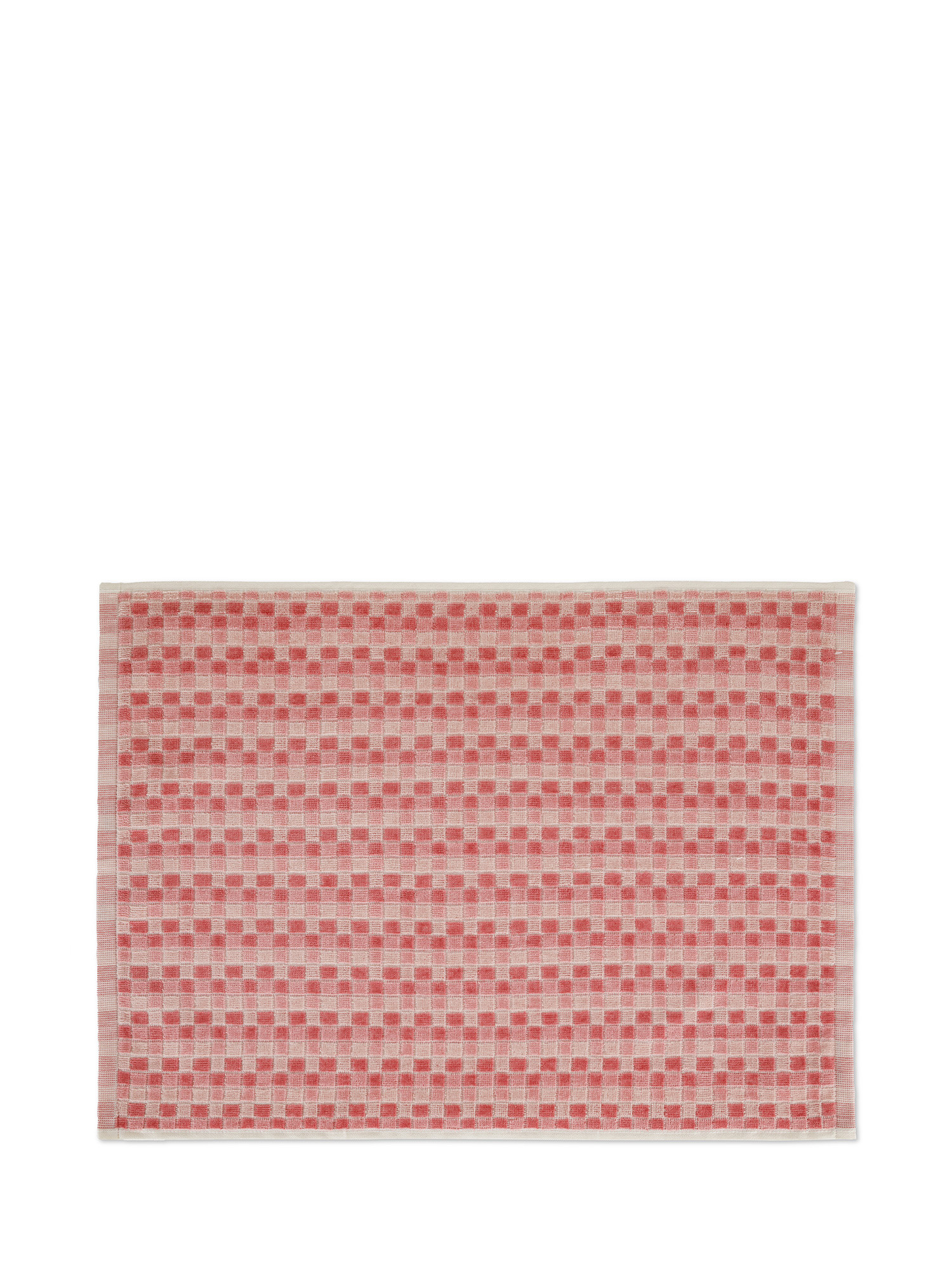 Asciugamano in velour di puro cotone tinto in filo con fantasia a quadri effetto mosaico, Rosa, large image number 1