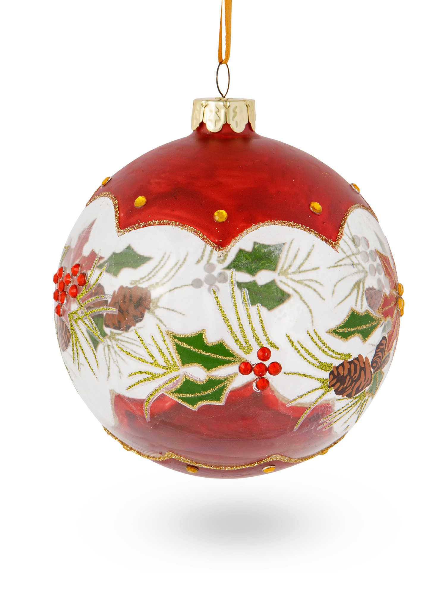 Hand decorated glass sphere with flowers and pine cones, Transparent, large image number 1