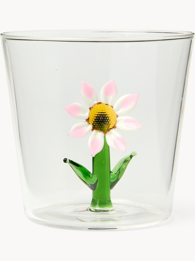 Bicchiere in vetro borosilicato dettaglio fiore
