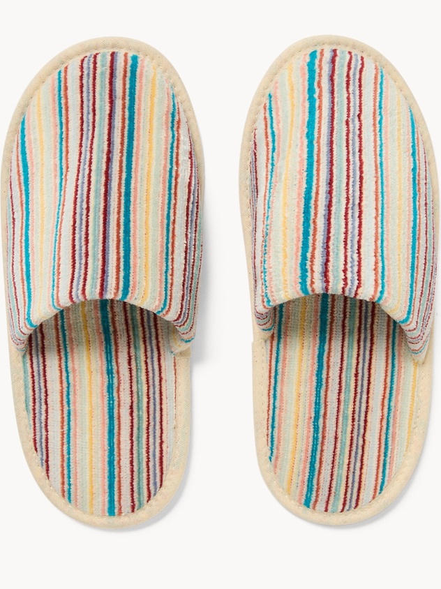 Ciabatte in velour di puro cotone con lavorazione jacquard a righe - Prezzo di lancio