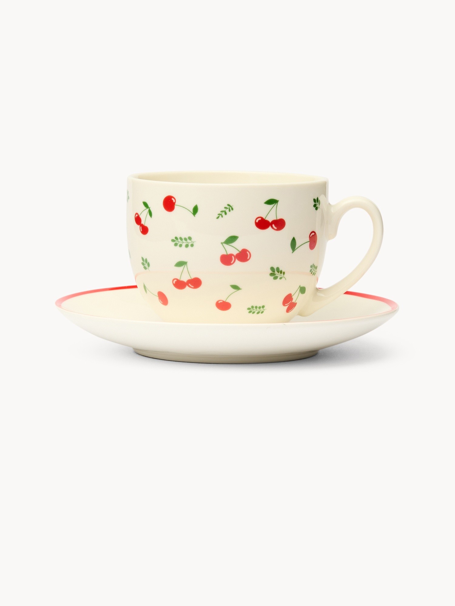 Tazza t&egrave; in new bone china motivo ciliegie - Prezzo di lancio, Bianco, large image number 0