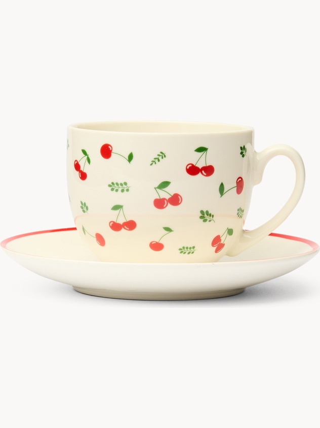 Tazza t&egrave; in new bone china motivo ciliegie - Prezzo di lancio