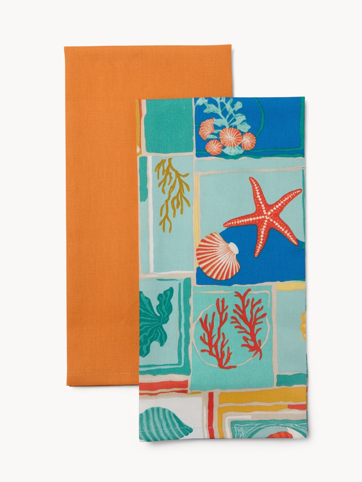 Set of 2 Cotton Panama Tea Towels with Geometric Print - Introductory Price, Verde/Azzurro, large image number 0