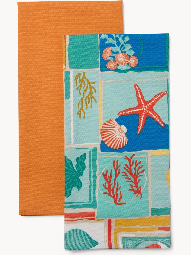 Set of 2 Cotton Panama Tea Towels with Geometric Print - Introductory Price