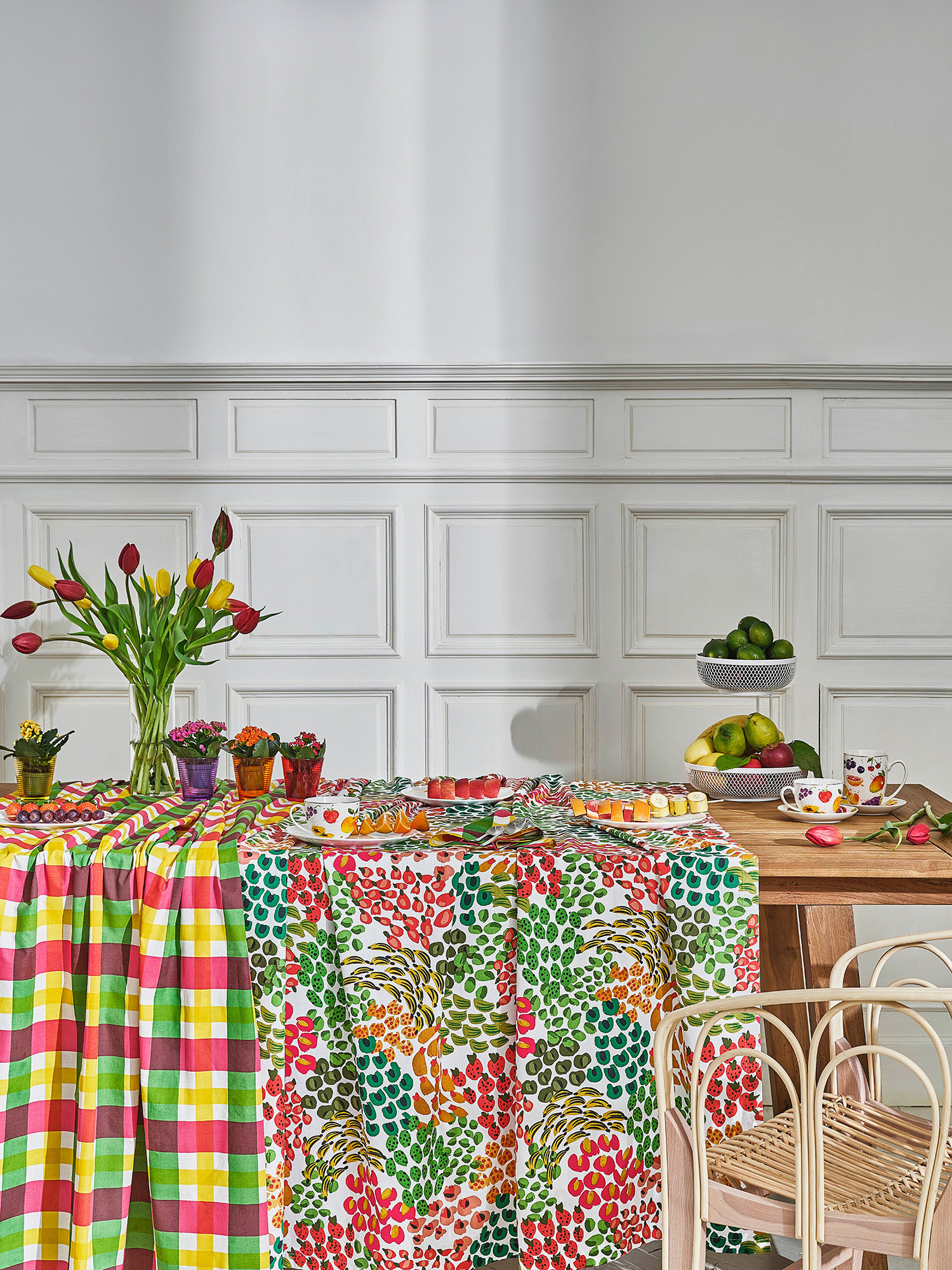 Panama cotton tablecloth with fruit print, Multicolor, large image number 2