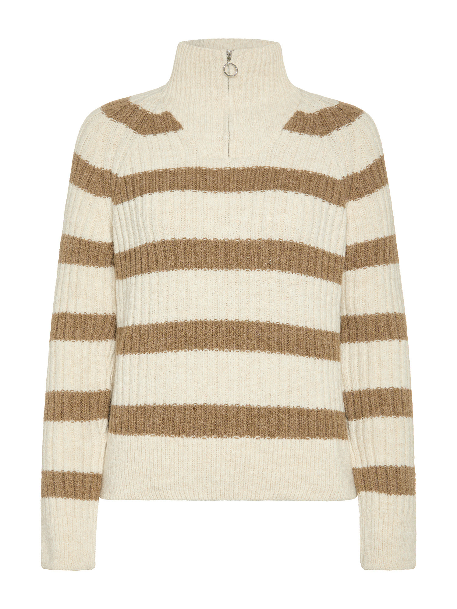 Only - Pullover mezza zip a righe, Beige, large image number 0
