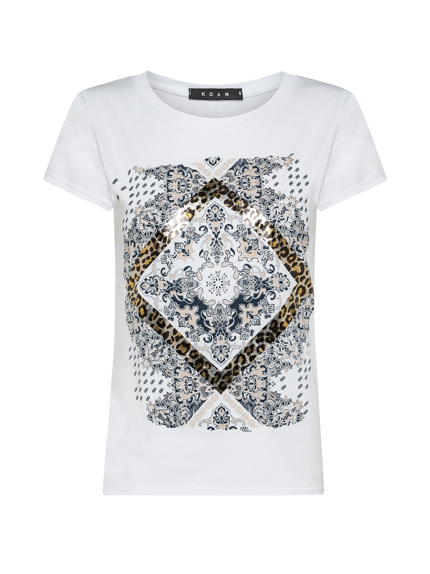 Round neck T-shirt with flowers, White, large image number 0