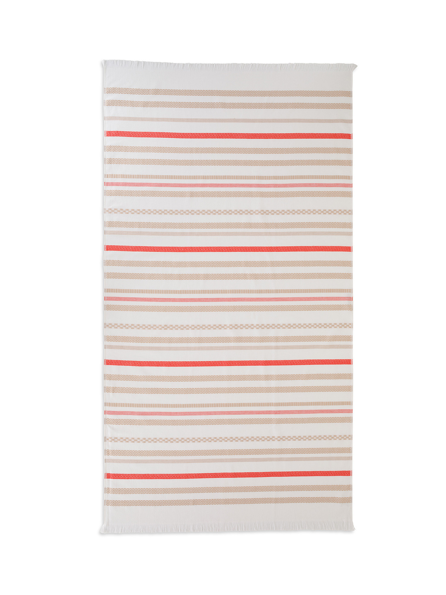 Striped jacquard cotton hammam beach towel, Beige, large image number 0