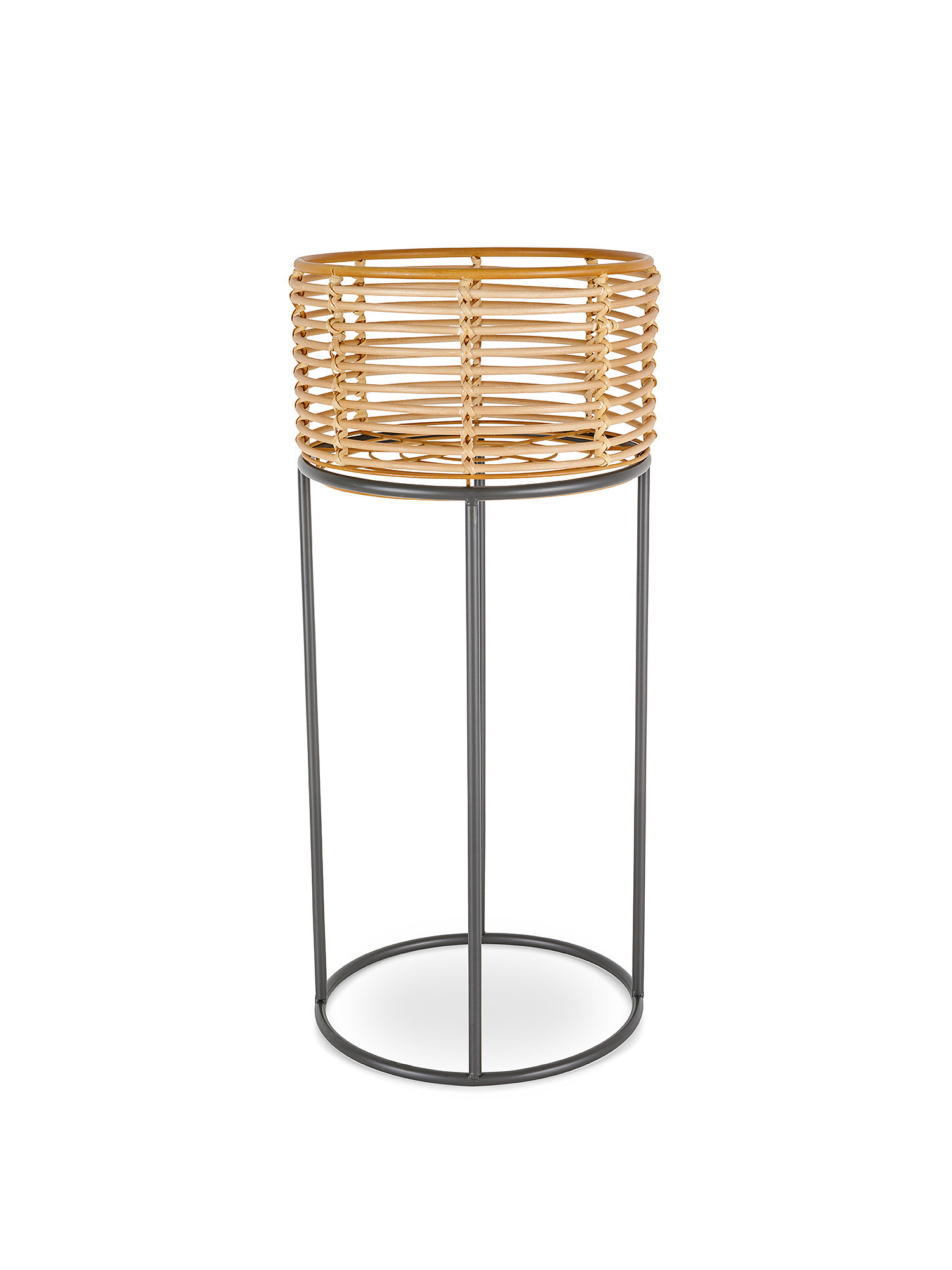 Woven rattan and iron plant holder, Beige, large image number 0
