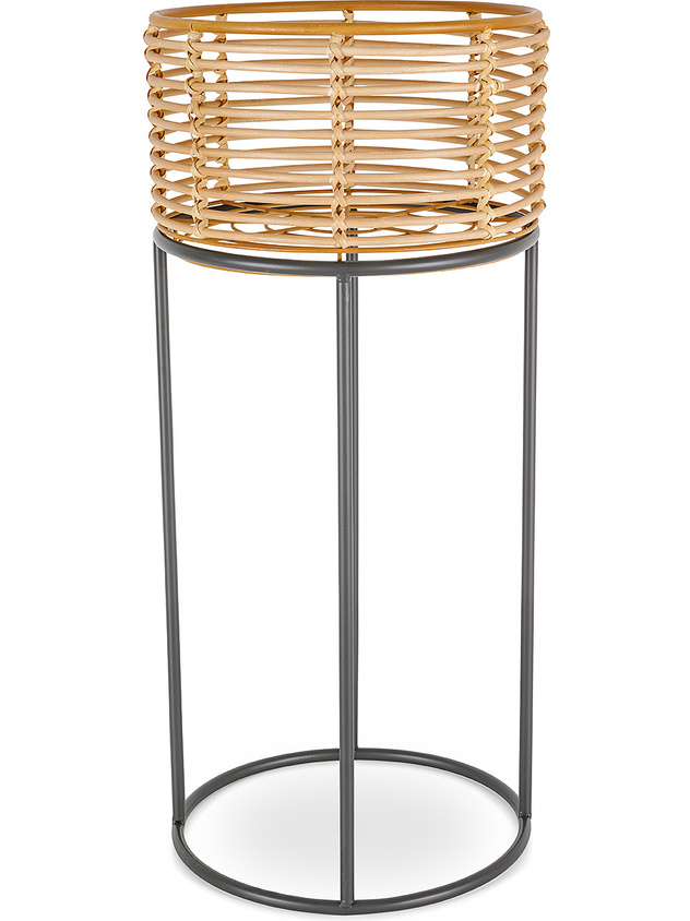 Woven rattan and iron plant holder