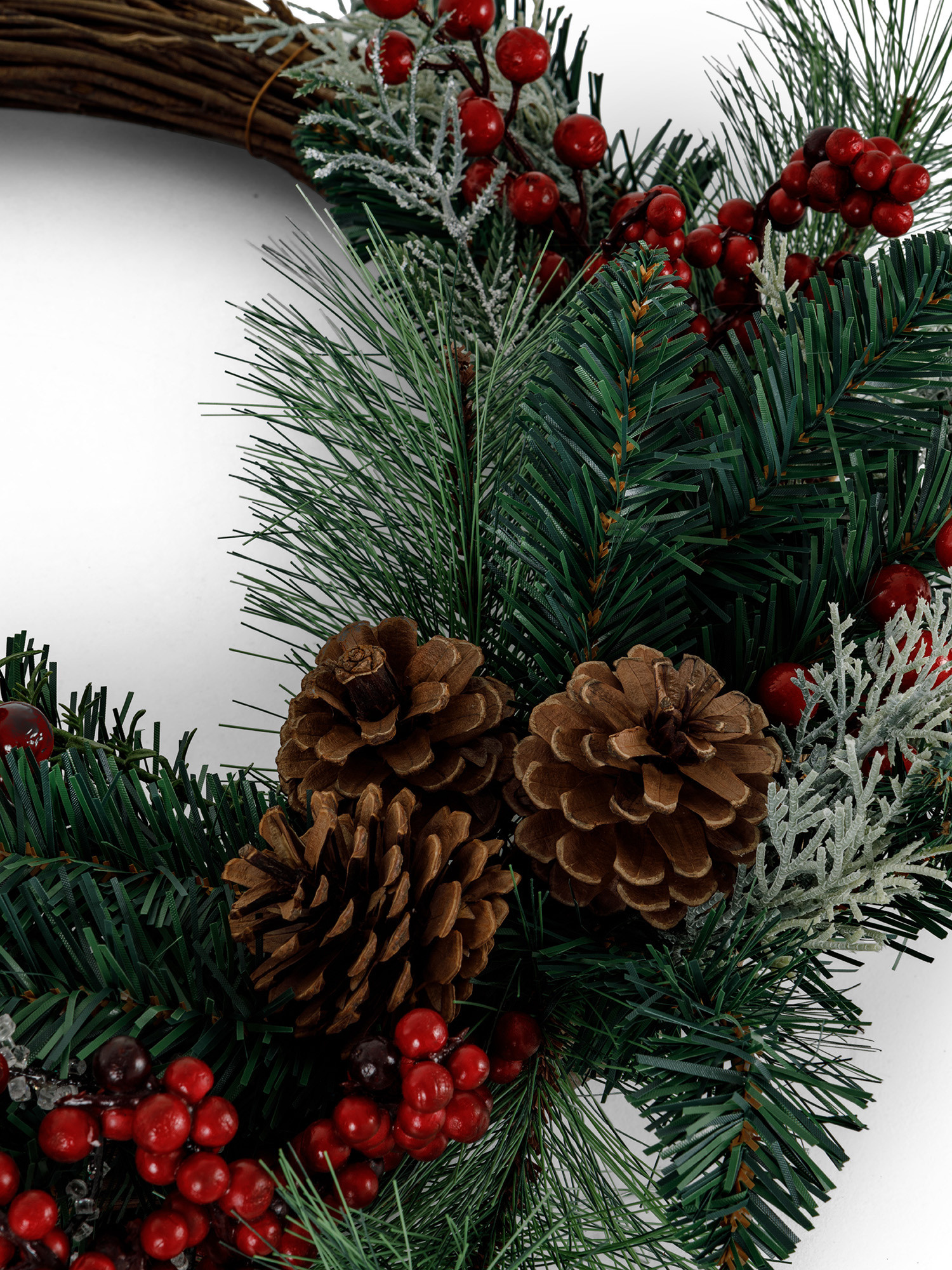 Branch wreath with berries and pine cones, Red, large image number 1