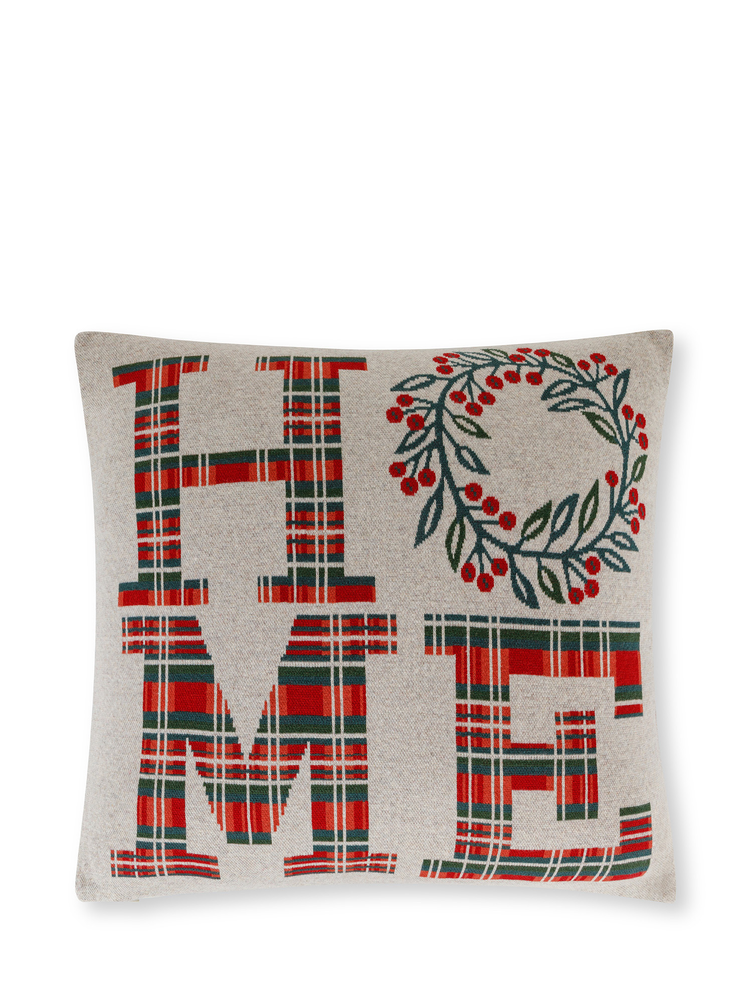 Jacquard knit cushion with Christmas garland 45x45 cm, Light Beige, large image number 0