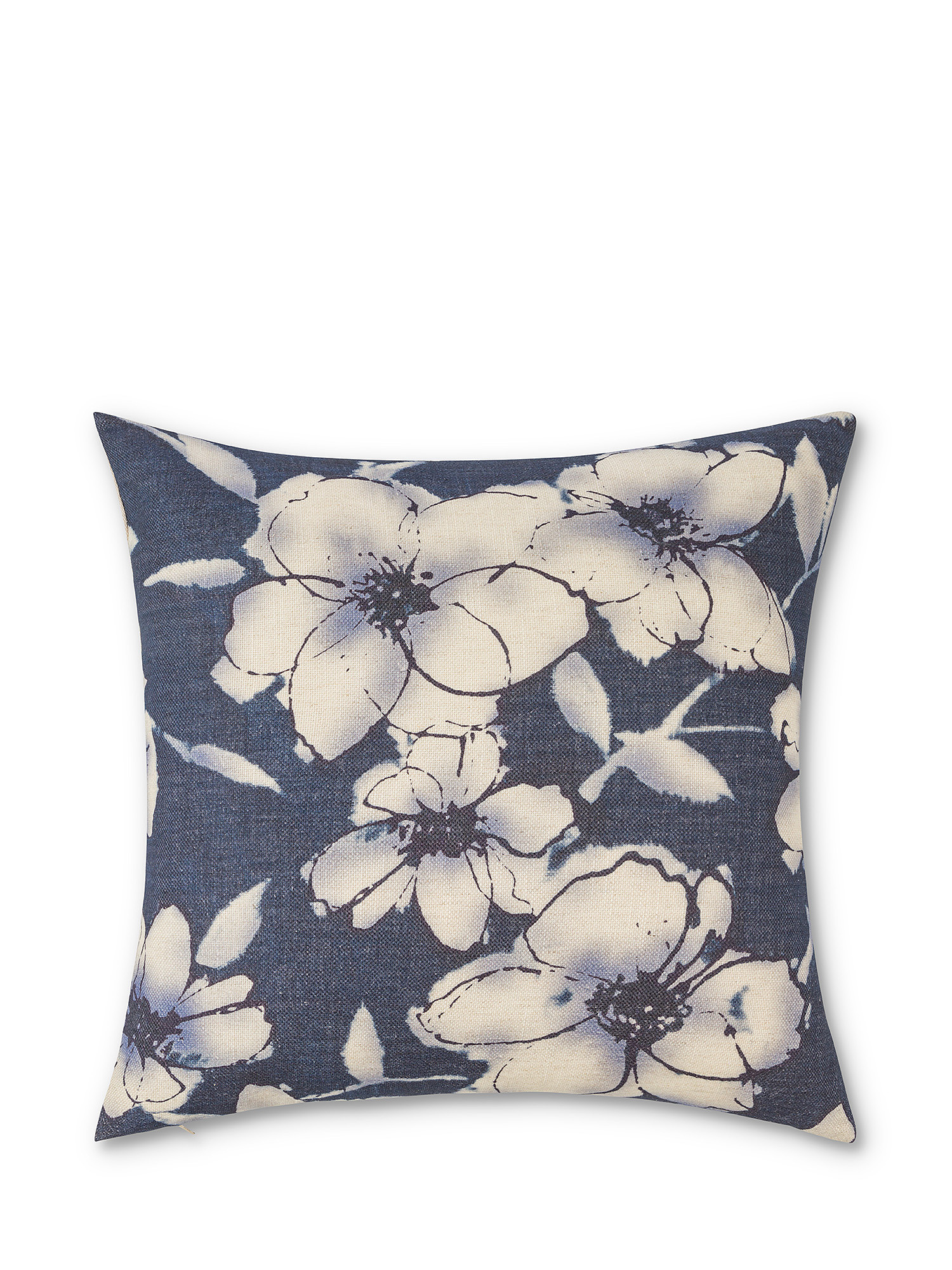 Flower print fabric cushion 45x45cm, Blue, large image number 0
