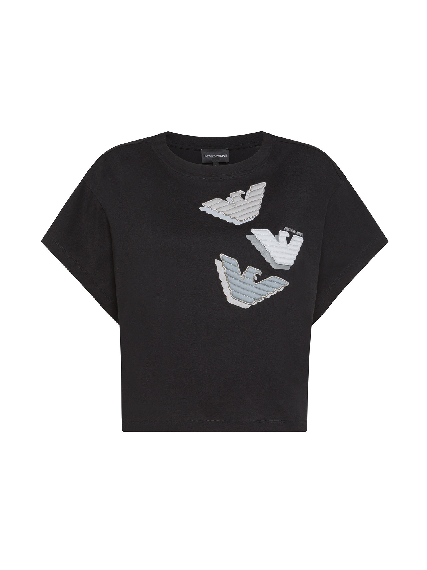 Emporio Armani - Cotton T-shirt with eagle logo patch, Black, large image number 0