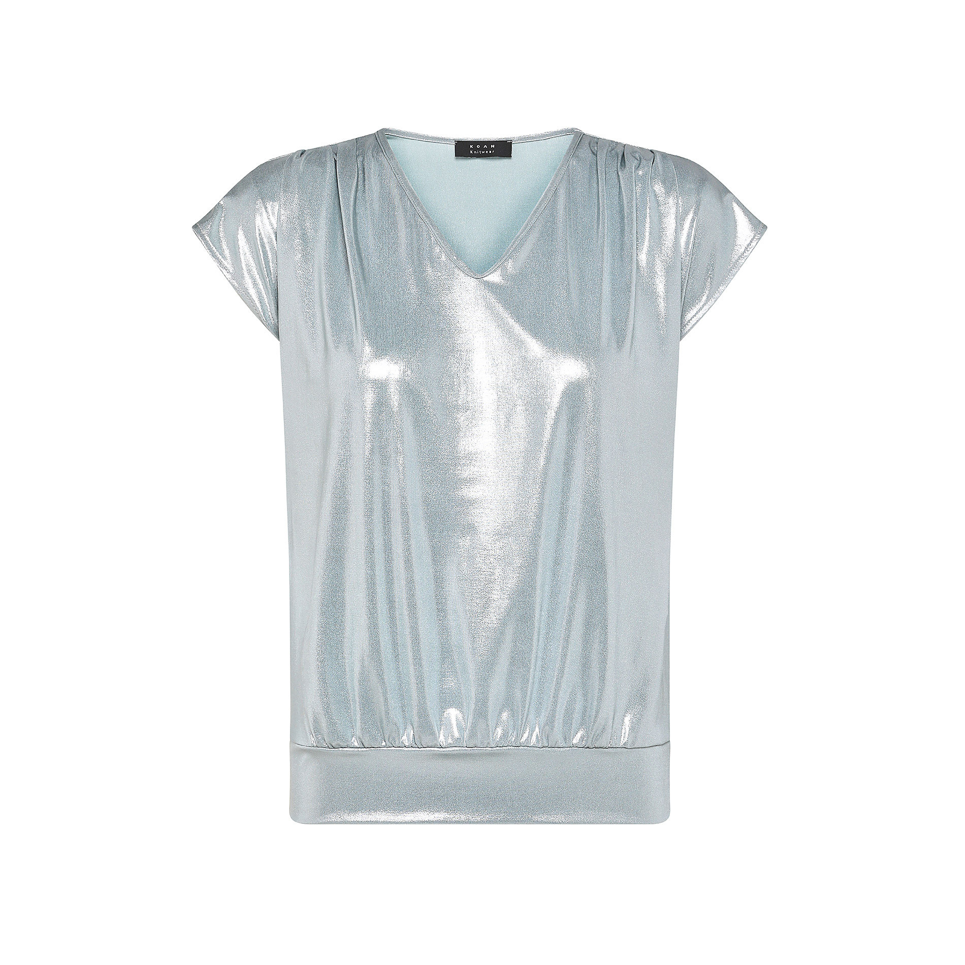 T-shirt scollo V tessuto lucido Koan, Azzurro, large