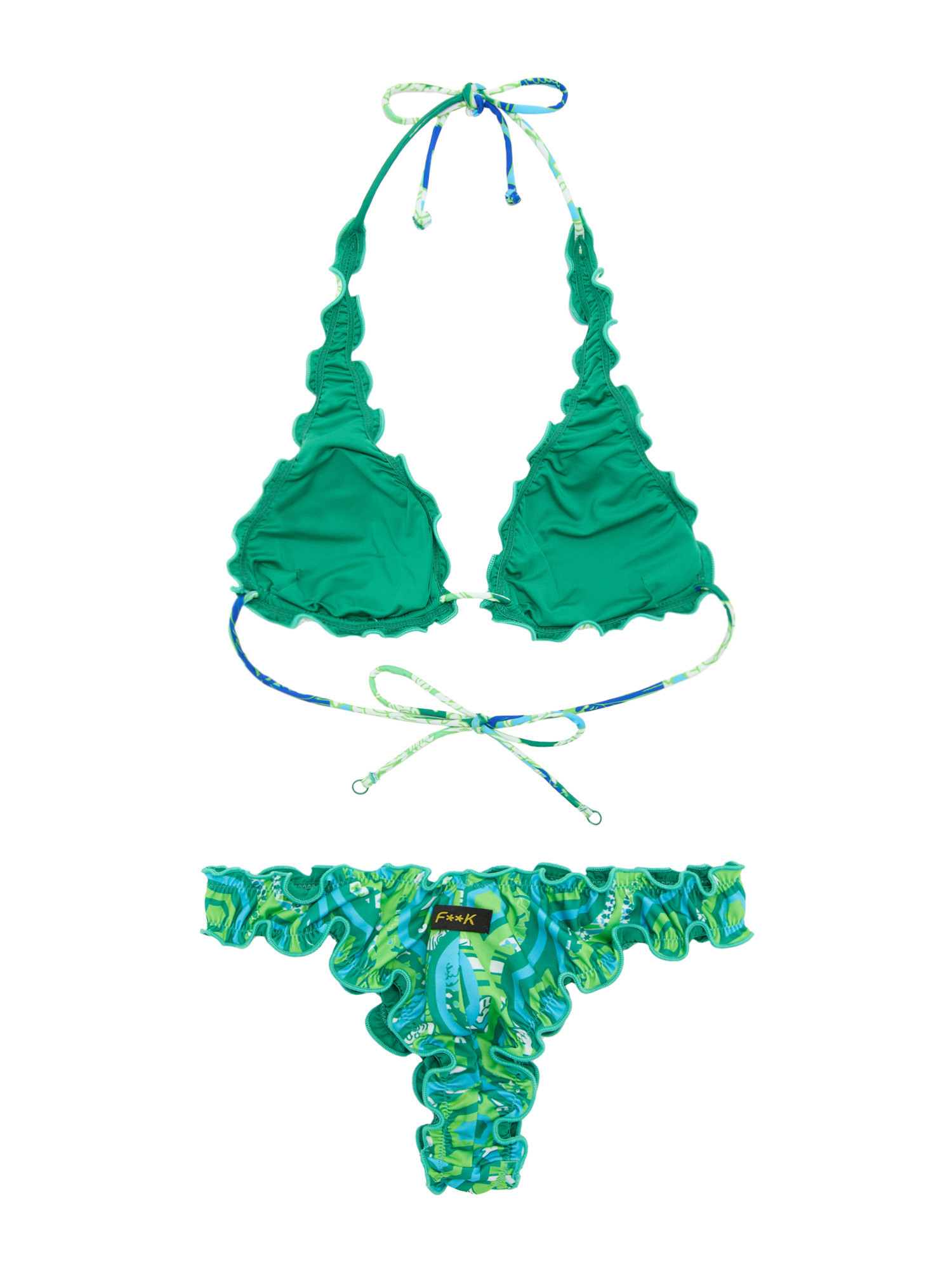 F**K - Bikini triangolo e slip americano con stampa, Verde, large image number 1