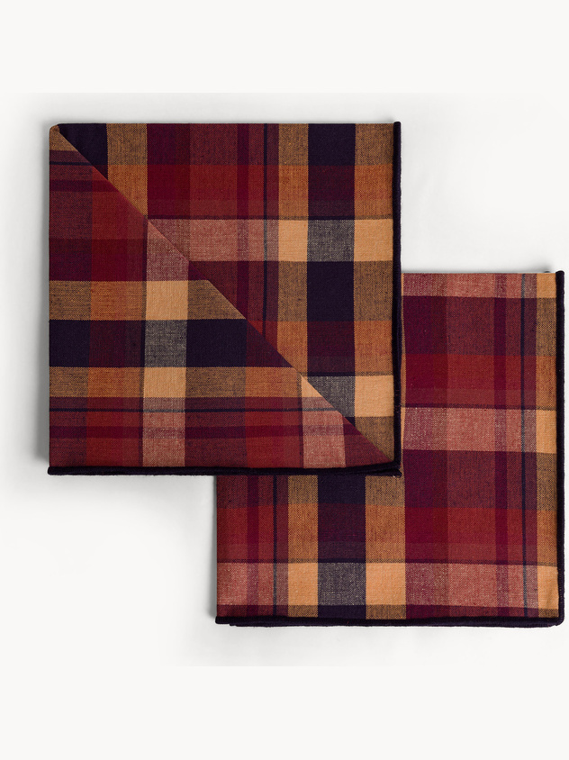 Set of 2 checkered napkins in pure yarn-dyed cotton
