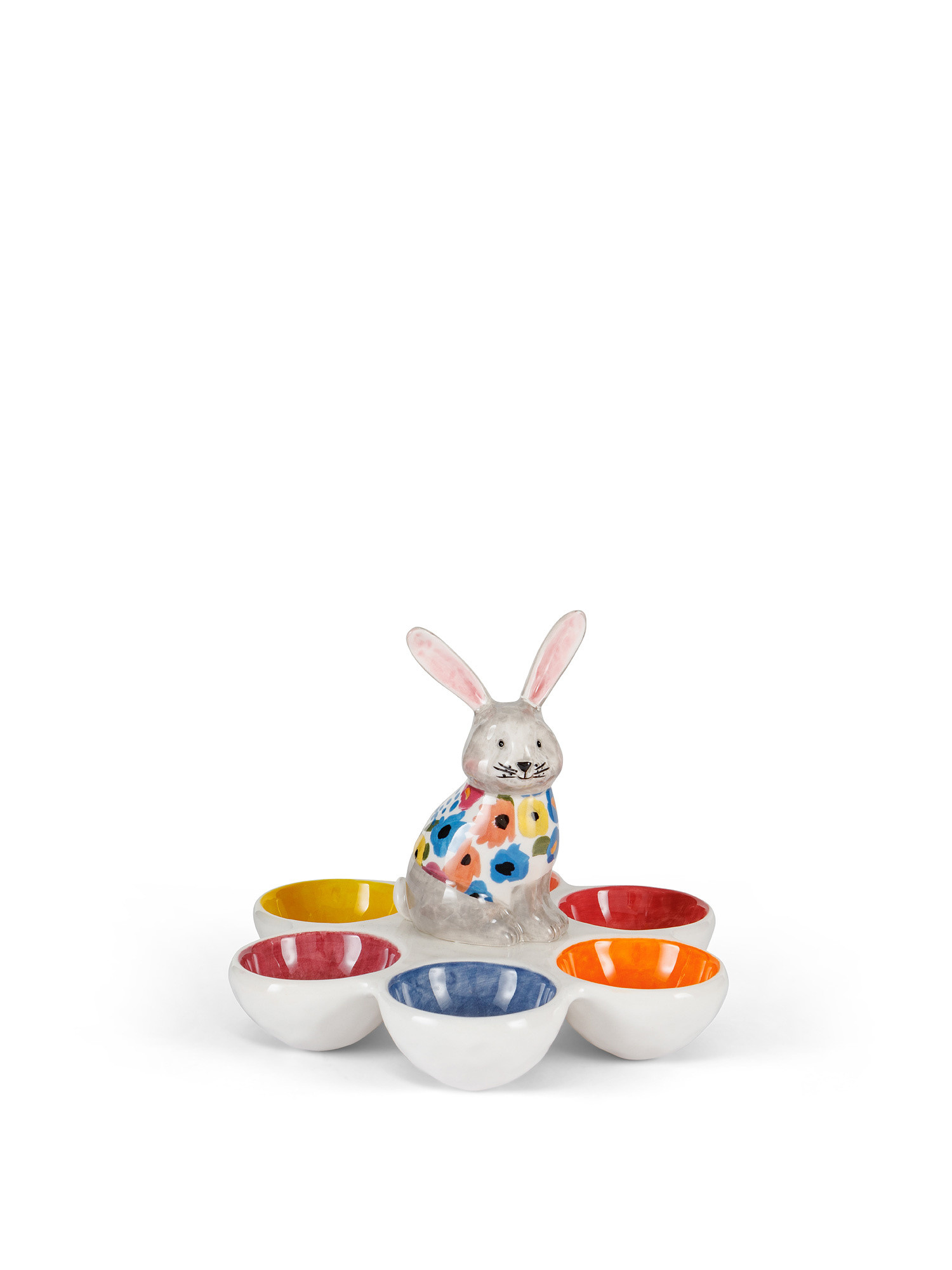 Piatto porta uova ceramica decoro coniglietto, Bianco, large image number 0