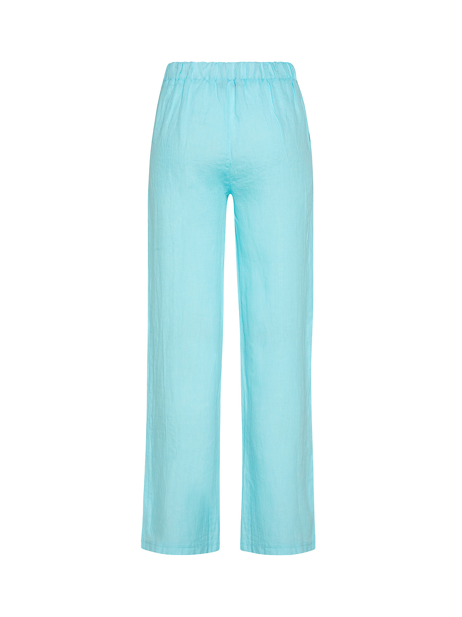 Pantalone puro lino con spacco, Azzurro, large