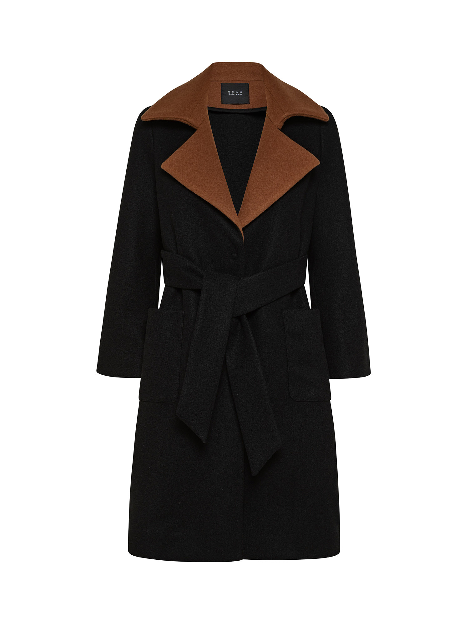 Koan - Two-tone coat with belt, Black, large image number 0