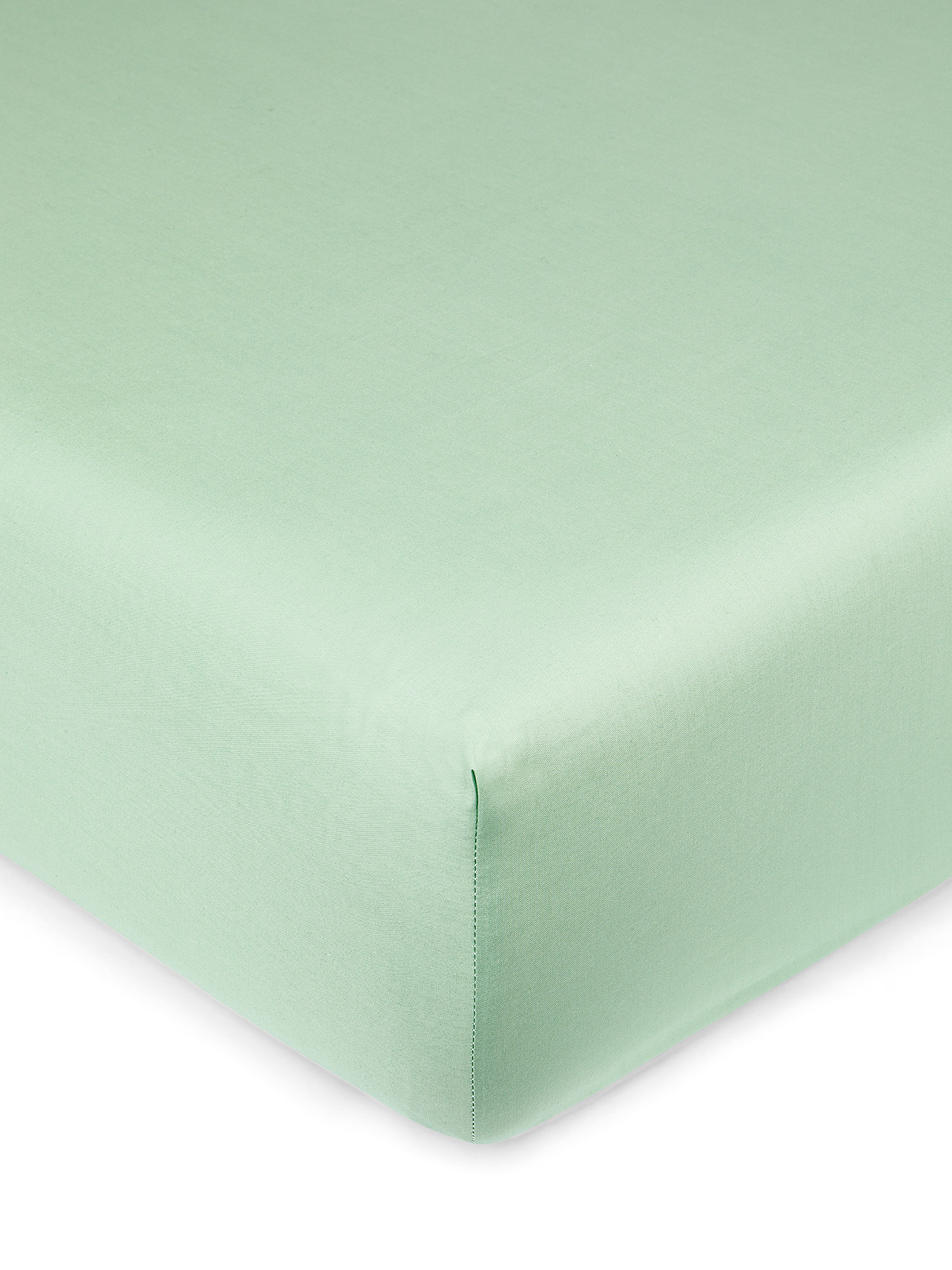 Solid color percale cotton fitted sheet, Light Green, large image number 0