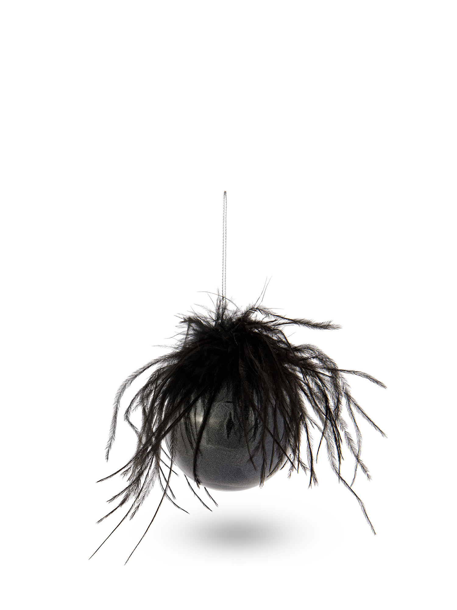 Glass sphere with hand decorated feather, Black, large image number 1