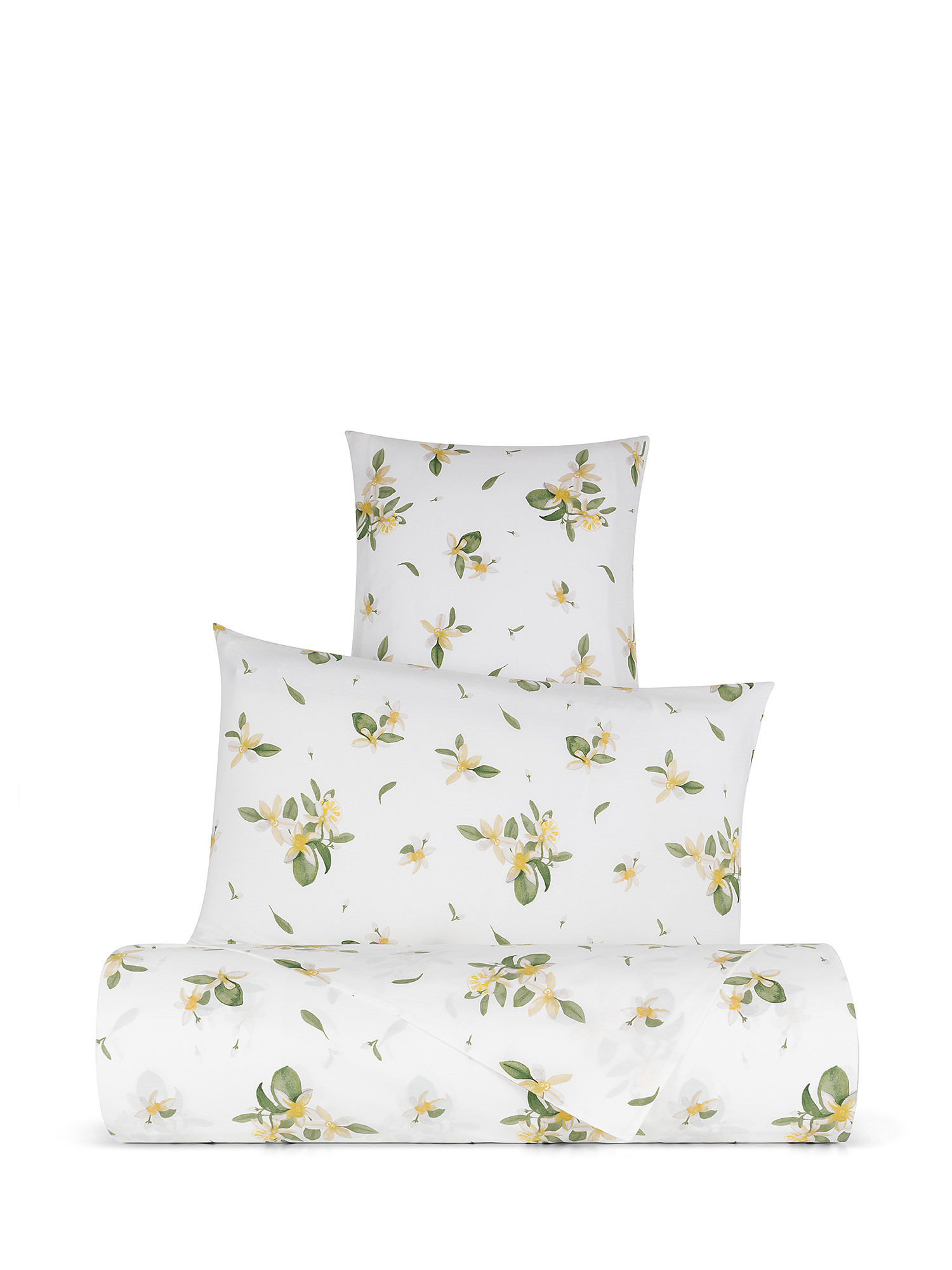 Floral patterned cotton percalle bed set, White, large image number 0