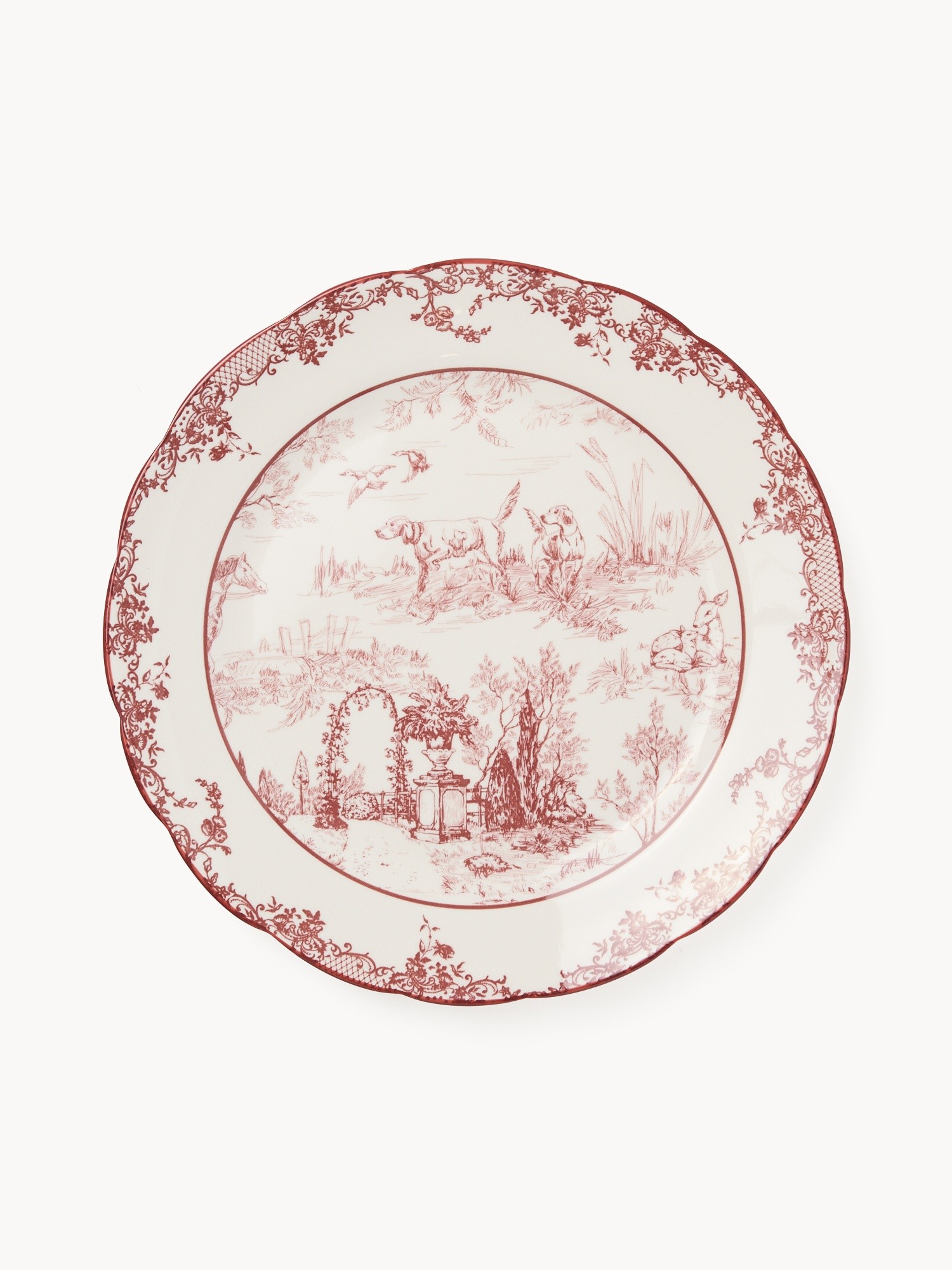 Porcelain serving platter with a Toile de Jouy motif, Bianco/Rosso, large image number 0