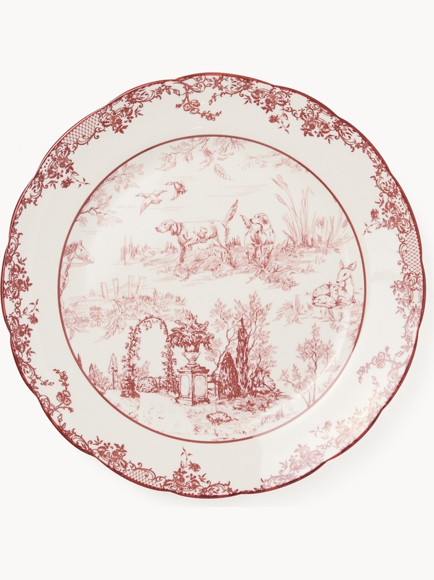 Porcelain serving platter with a Toile de Jouy motif