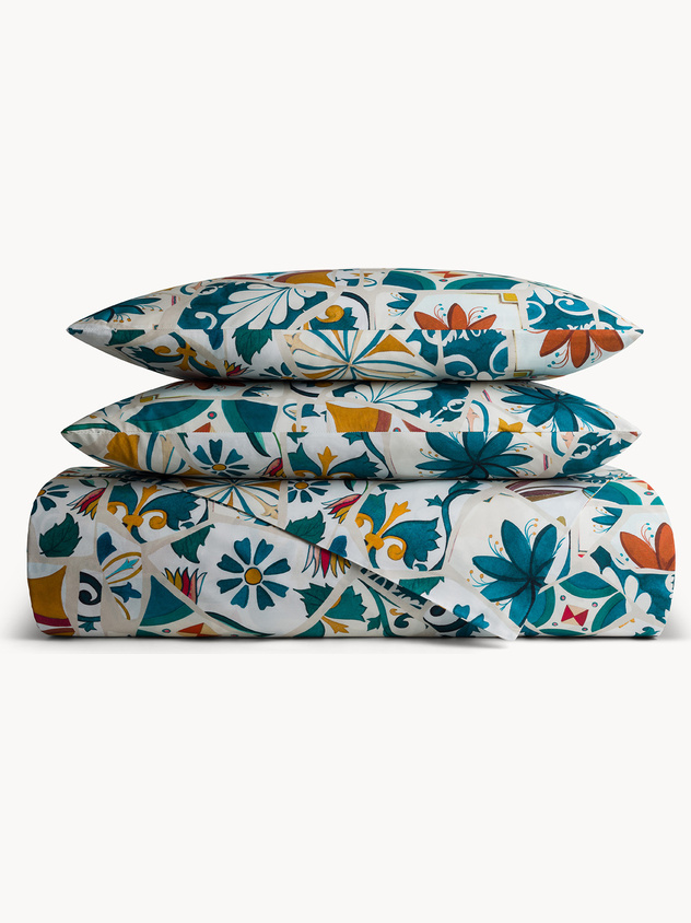 Cotton percale tile pattern duvet cover set