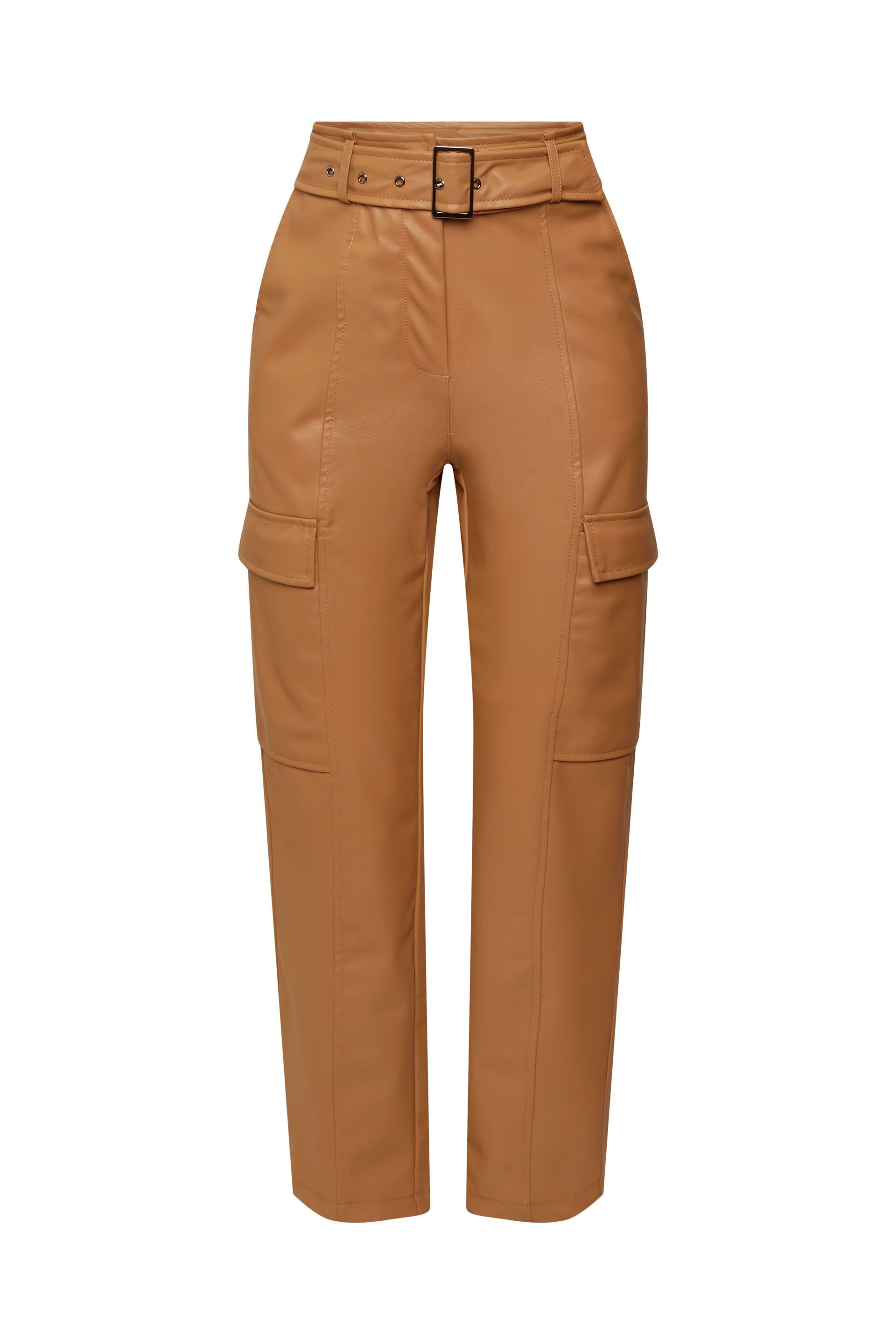 Faux leather trousers with belt, Light Brown, large image number 0