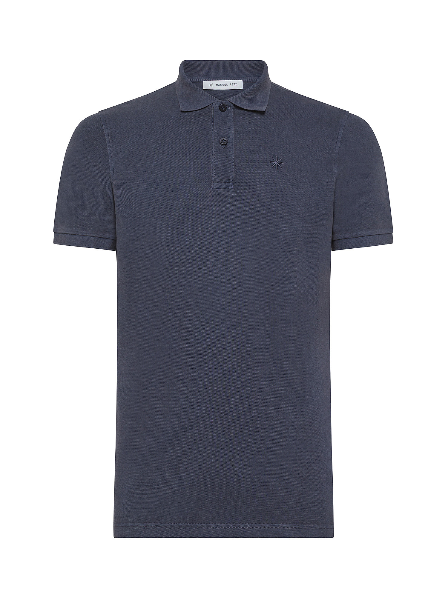 Manuel Ritz - Garment-dyed polo shirt in stretch cotton with logo, Dark Blue, large image number 0