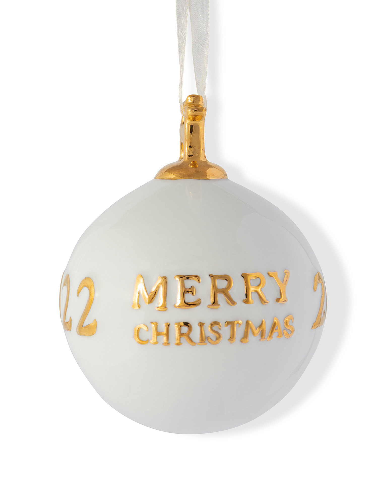 Hand-decorated porcelain bauble: Christmas 2022, White, large image number 1