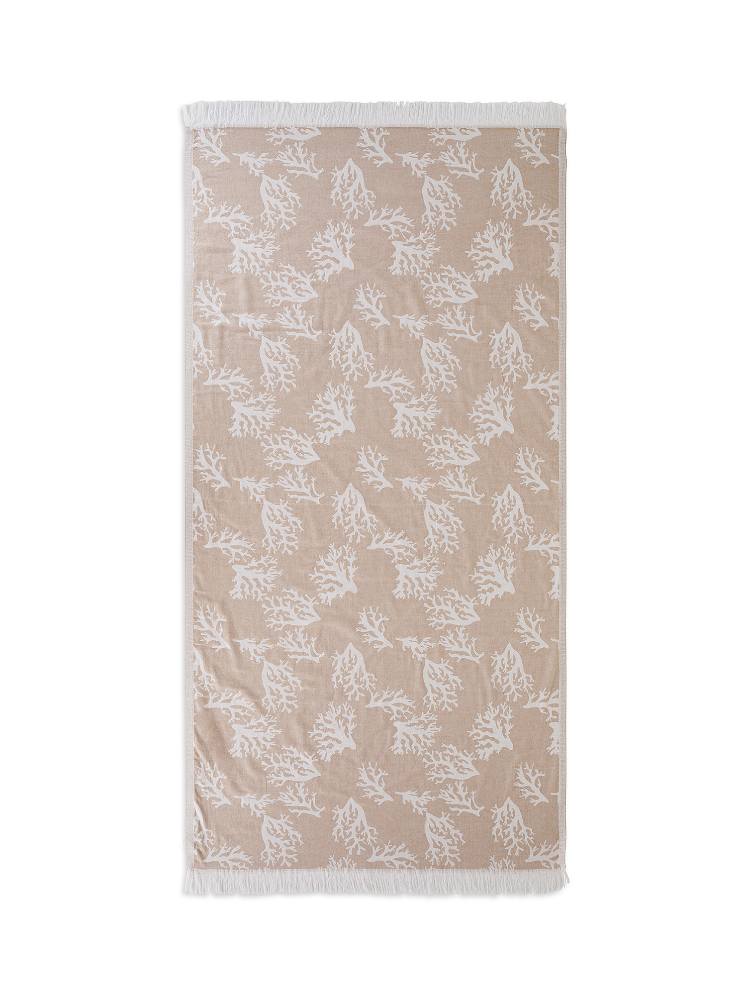 Light cotton hammam beach towel with coral motif, Beige, large image number 0