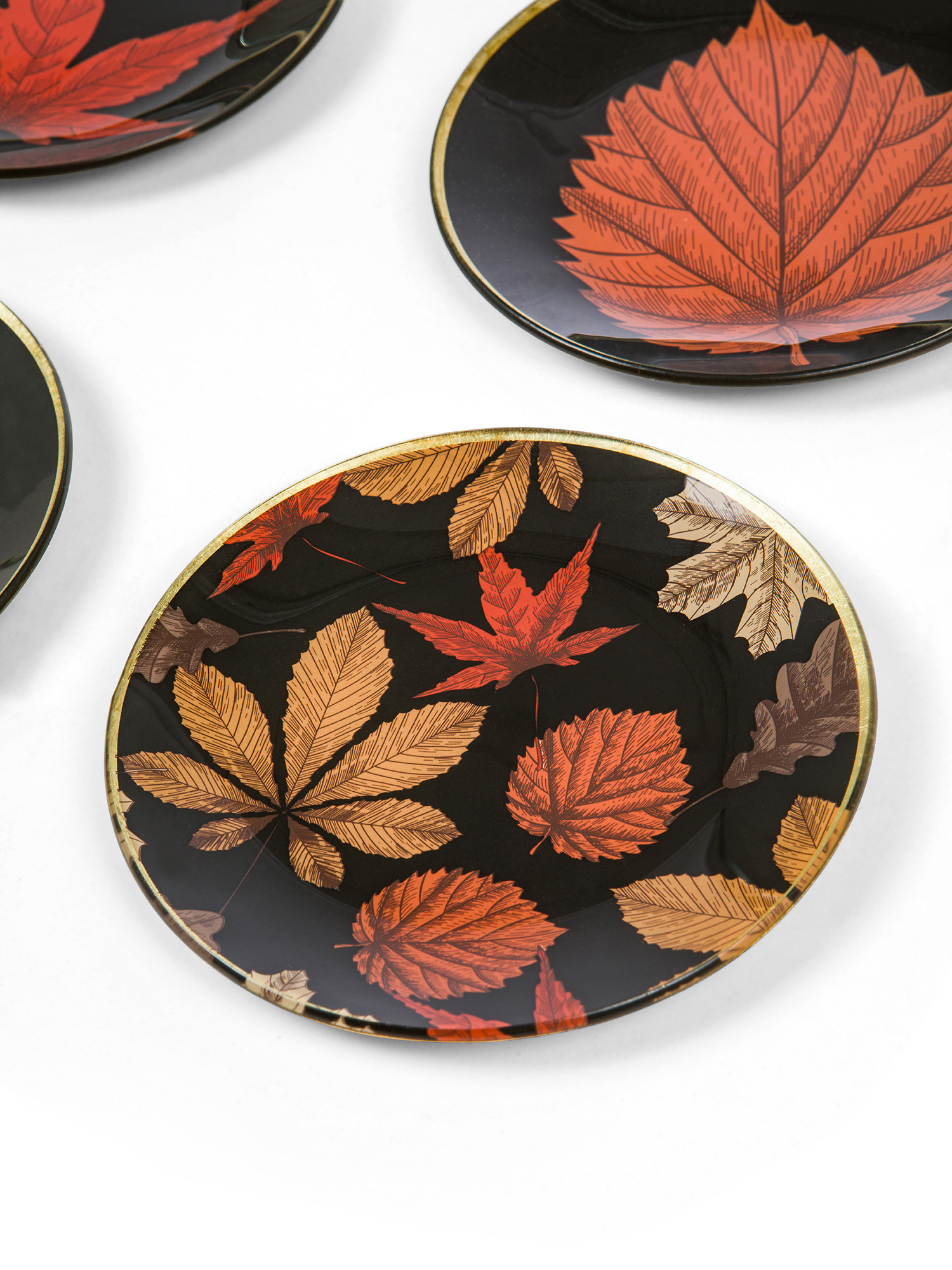 Glass saucer with leaves motif, Black, large image number 1