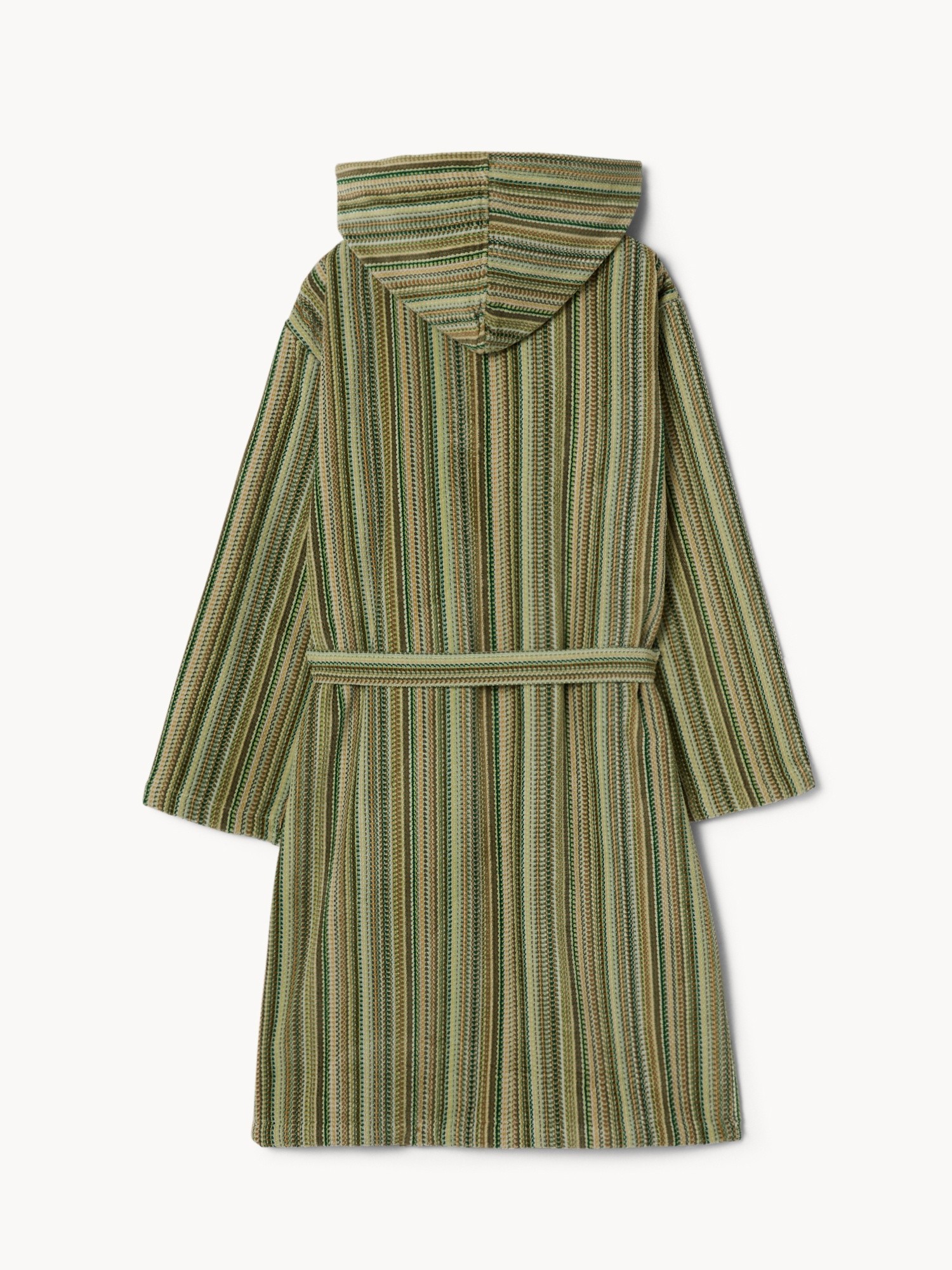 Pure cotton velour bathrobe with striped jacquard weave - Discounted price, Green, large image number 1