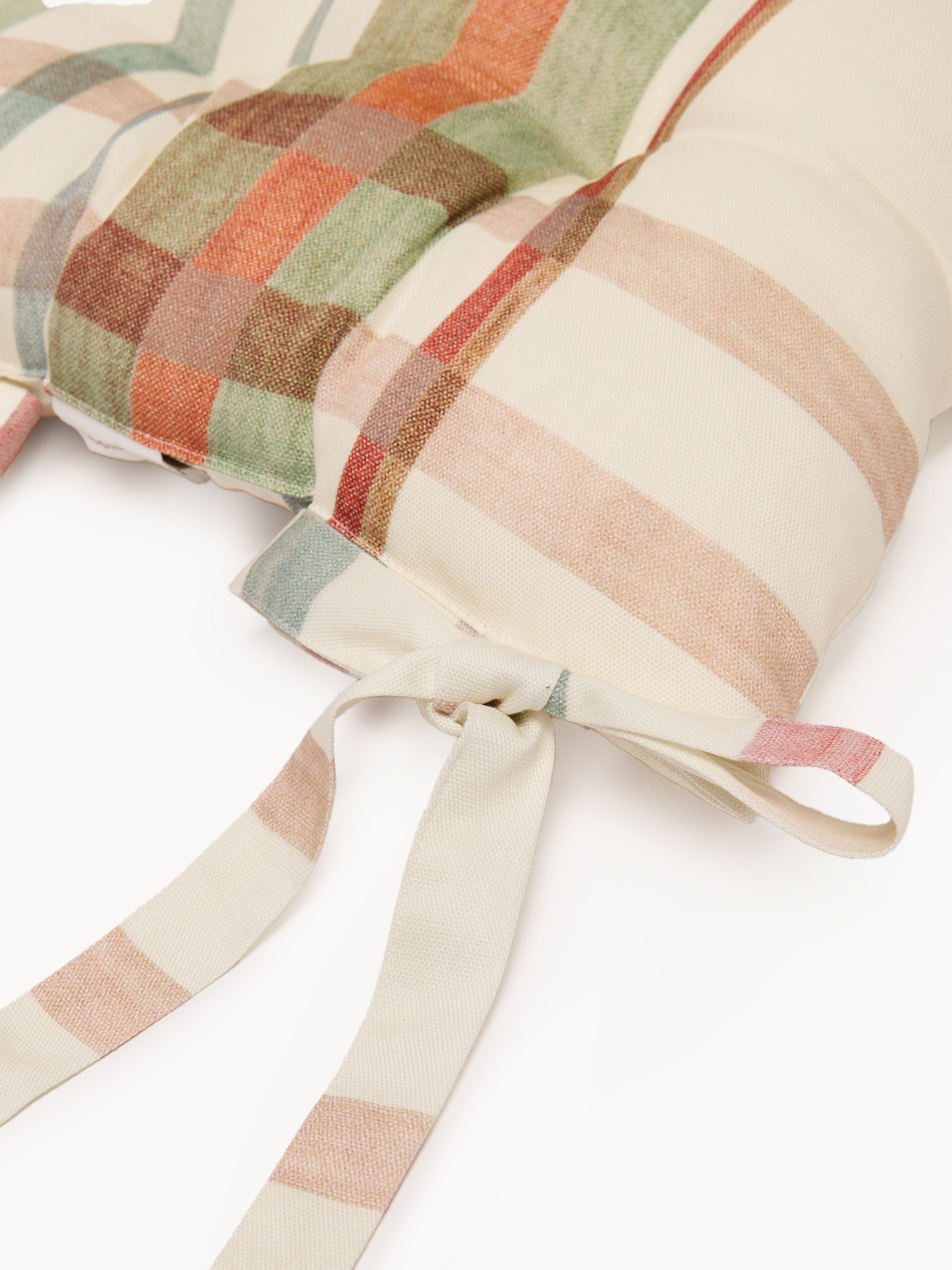 Cotton panama seat cushion with check print ties, Multicolor, large image number 1