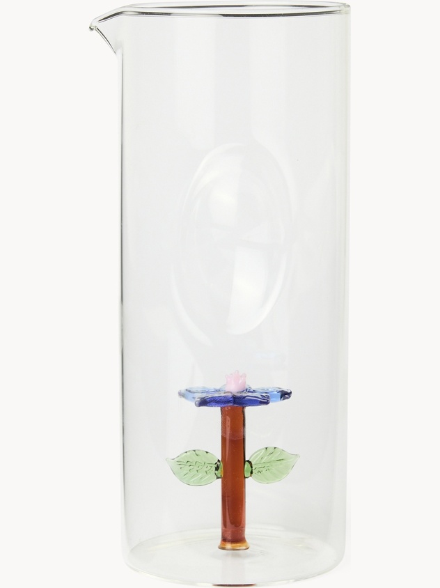 Borosilicate glass carafe with flower detail