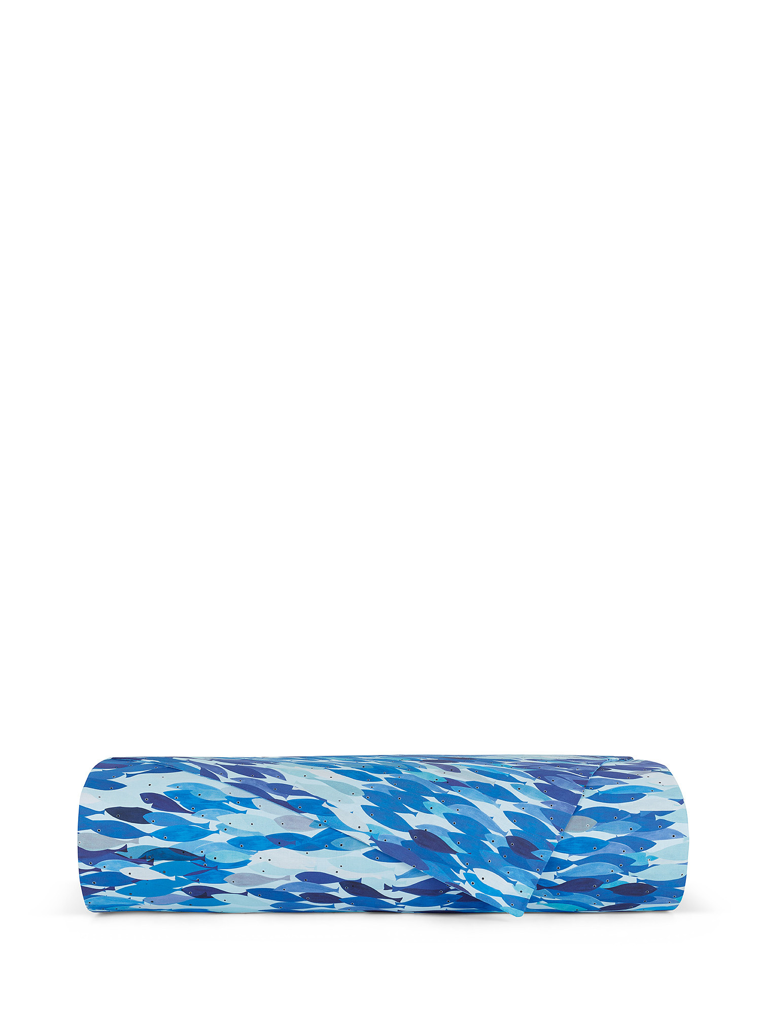 Flat sheet in cotton muslin with fish pattern, Blue, large image number 1