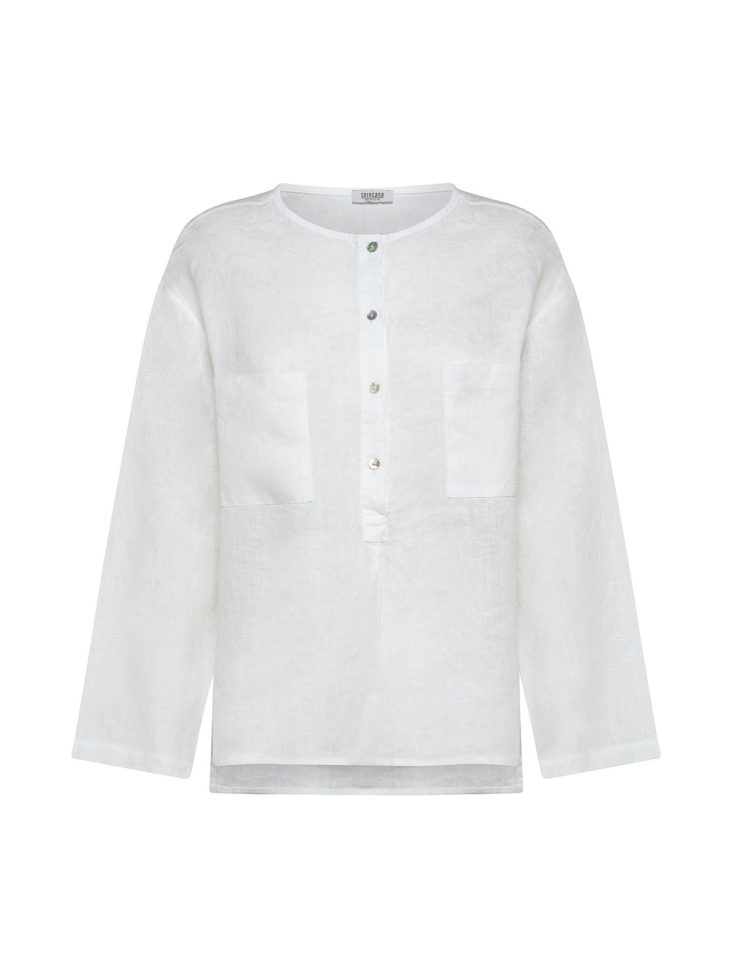 Solid color pure linen shirt, White, large image number 0