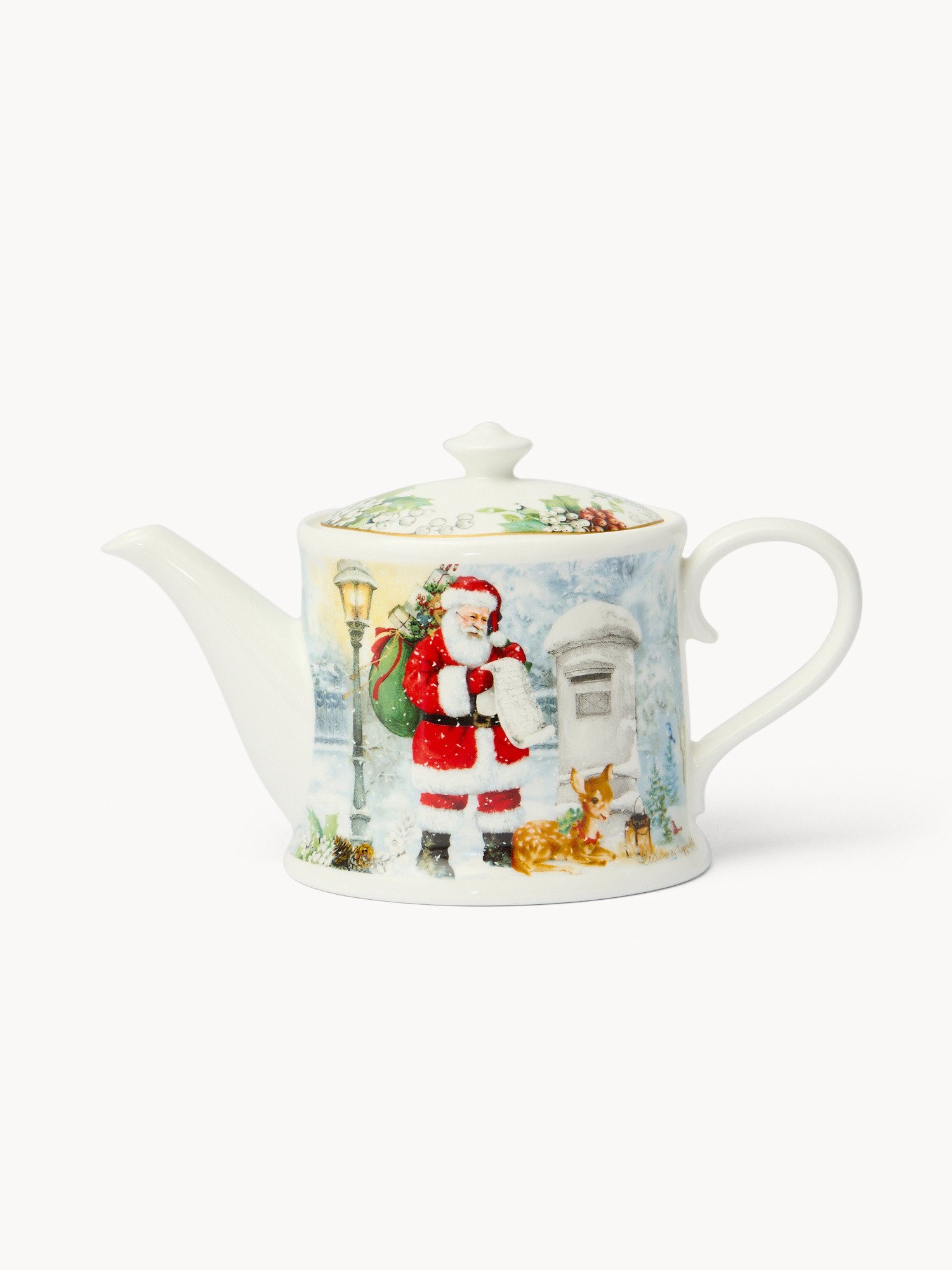 Vintage New Bone China Teapot with Santa Claus, White, large image number 0