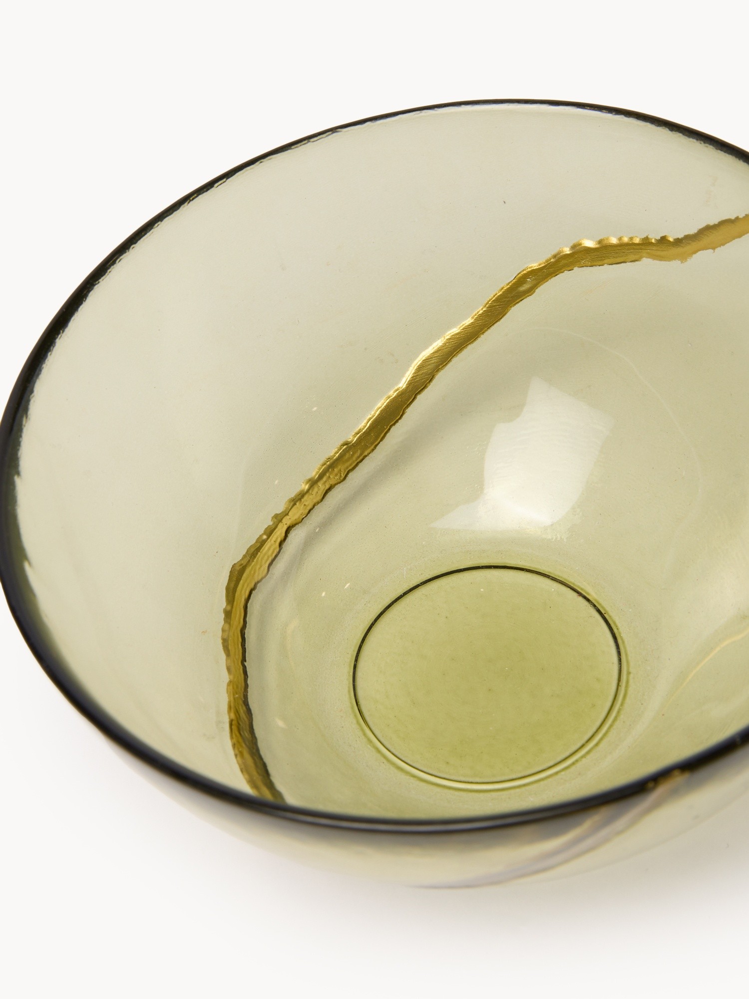 Sage green bowl with Kintsugi effect, Verde/Oro, large image number 1