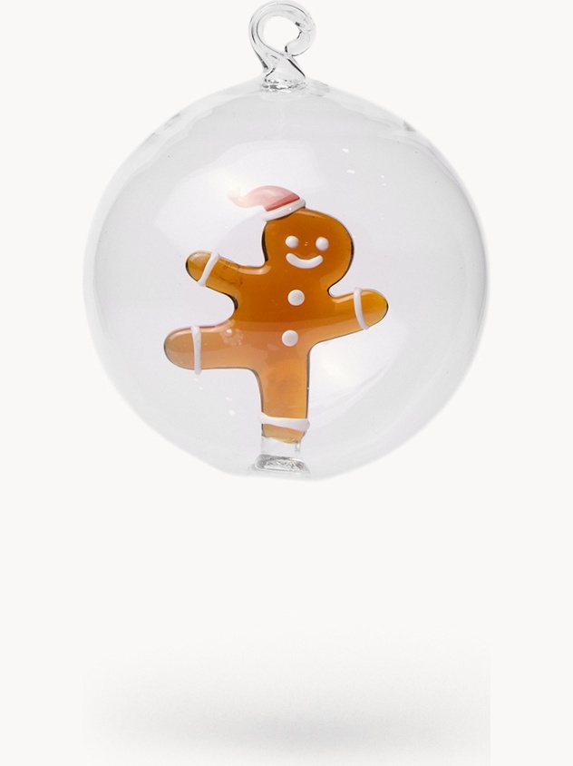 Borosilicate glass bauble with hand-painted gingerbread detail